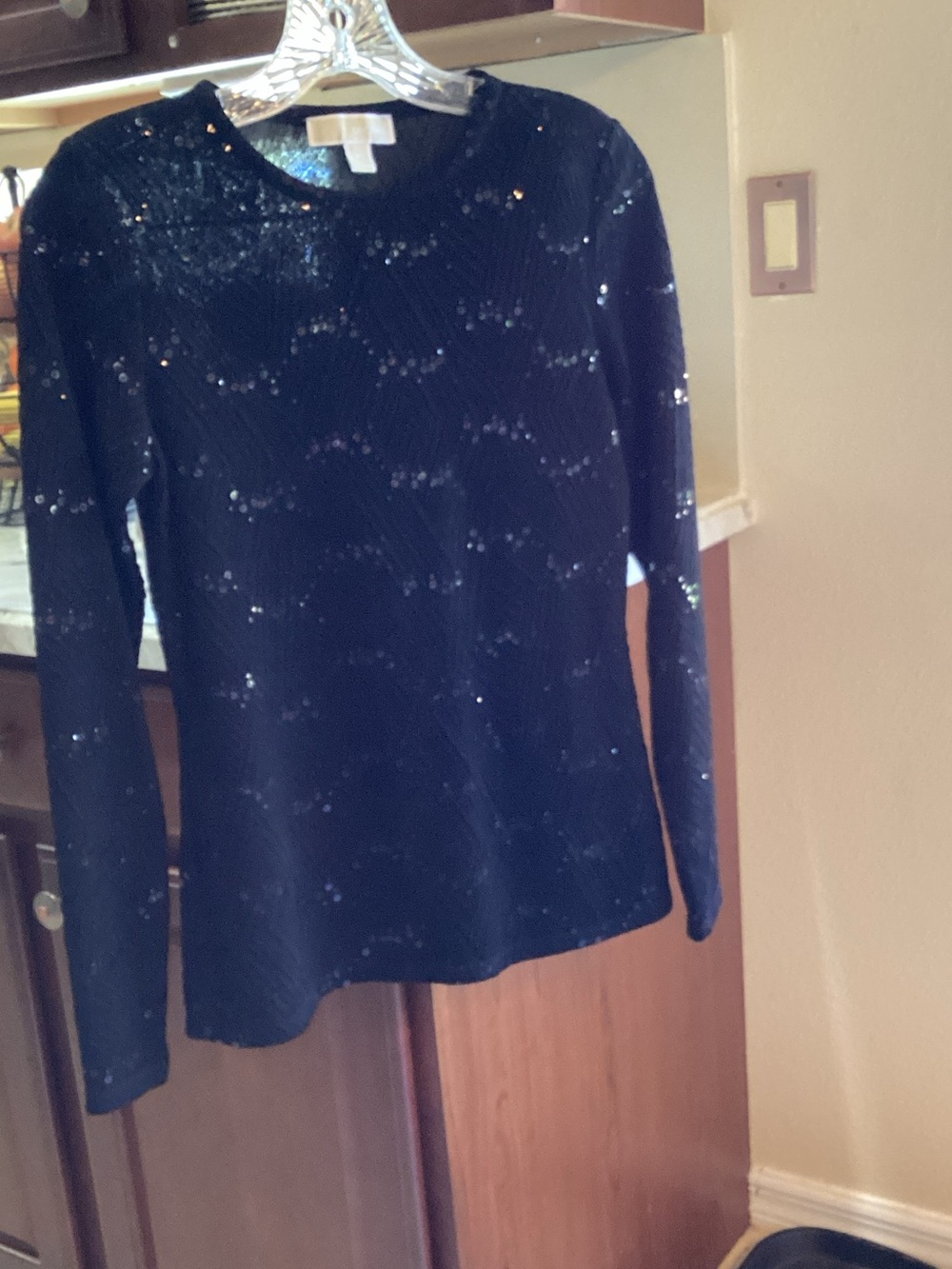 Michael Kors Black Sequin Long-Sleeve Knit Top